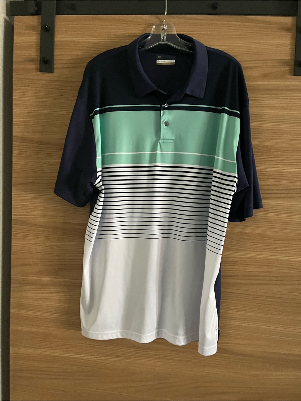 Jack Nicklaus STAYDRI Navy & Mint Green Striped Polo Shirt XXL